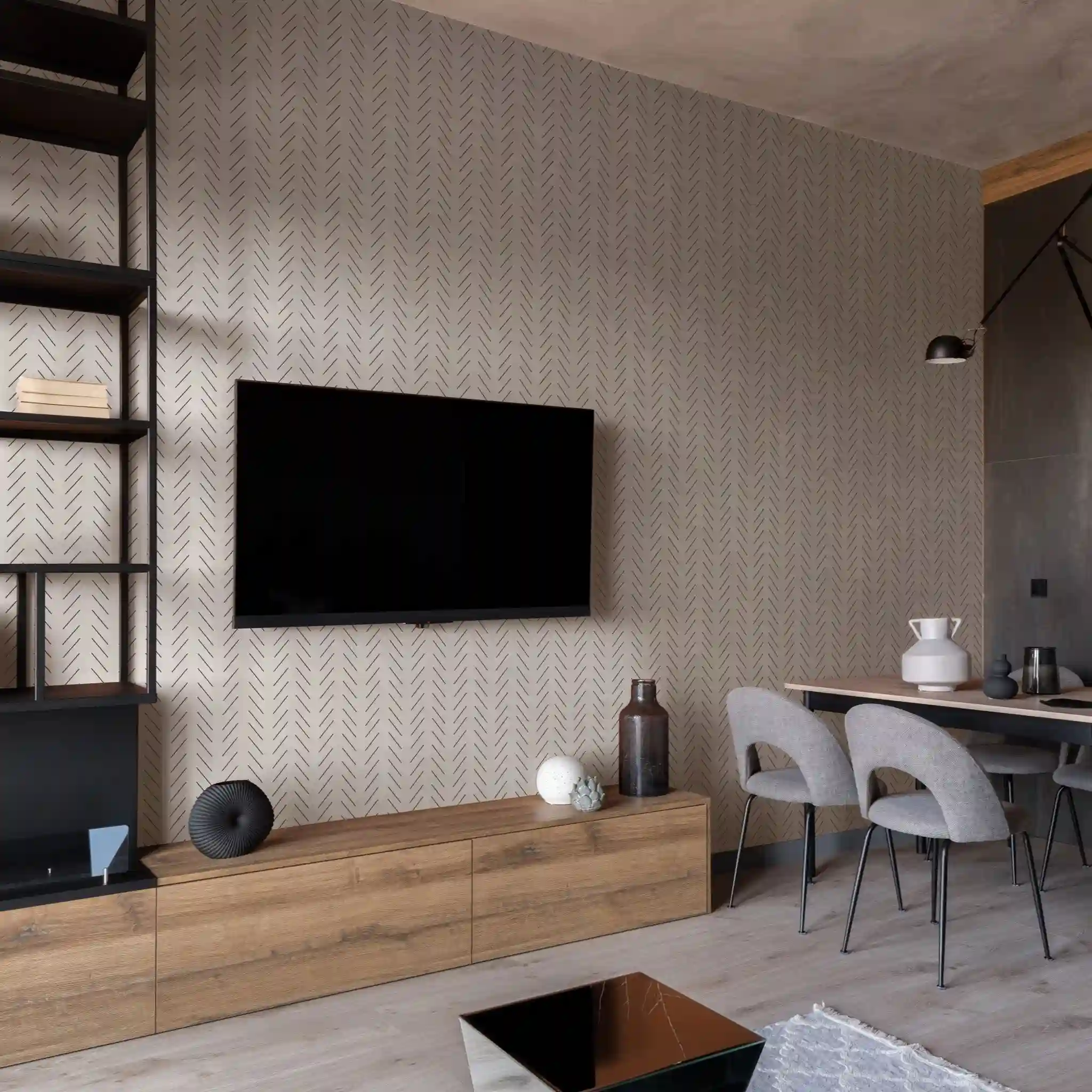 Residential wallpaper installation in a modern living room in Santa Clara, CA